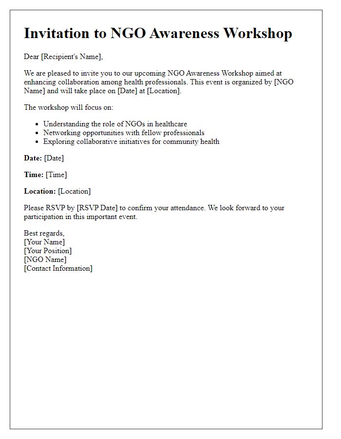 Letter template of NGO awareness workshop invitation for health professionals