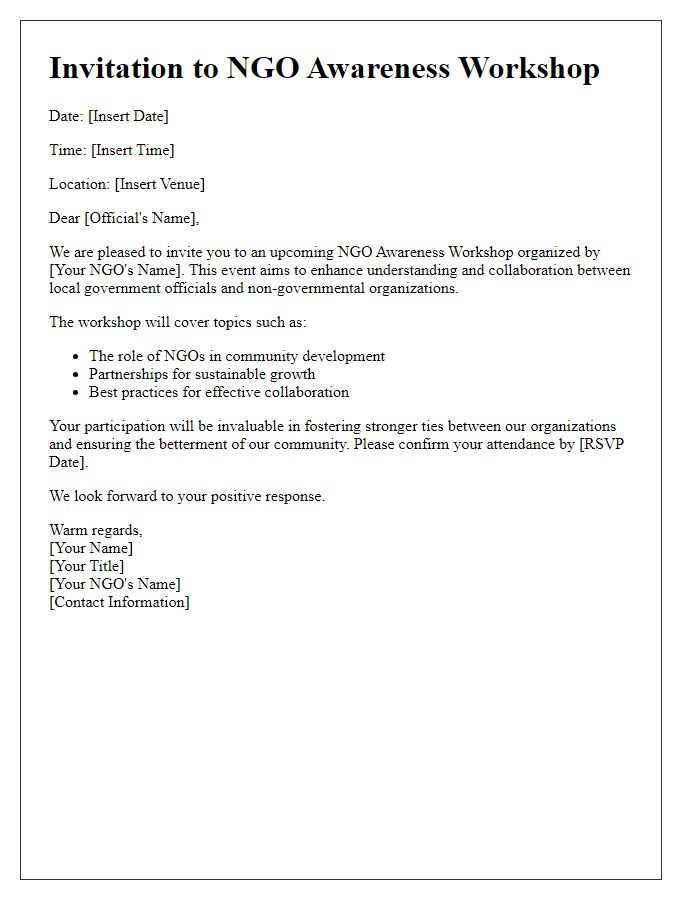 Letter template of NGO awareness workshop invitation for local government officials