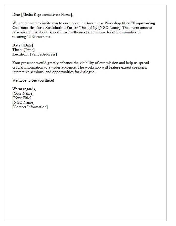 Letter template of NGO awareness workshop invitation for media representatives