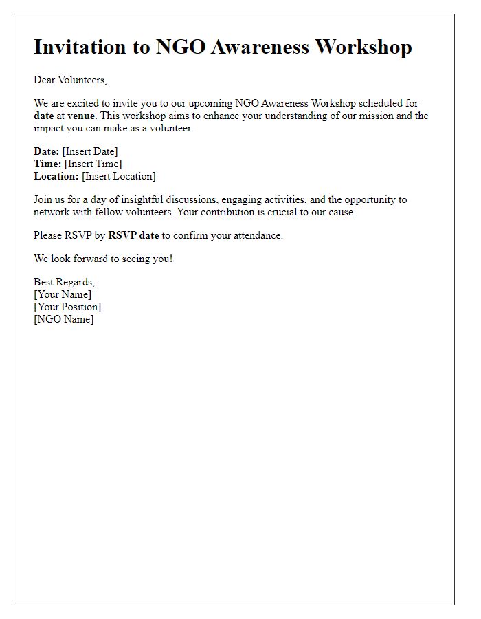 Letter template of NGO awareness workshop invitation for volunteers