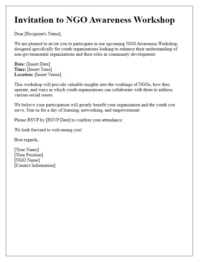 Letter template of NGO awareness workshop invitation for youth organizations