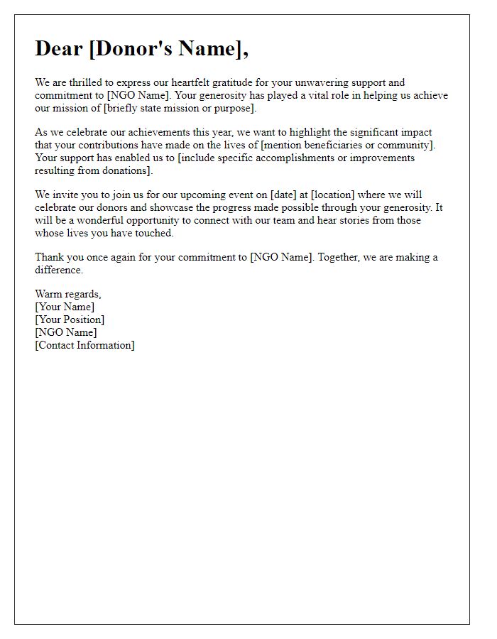 Letter template of Celebrating NGO Donor Commitment