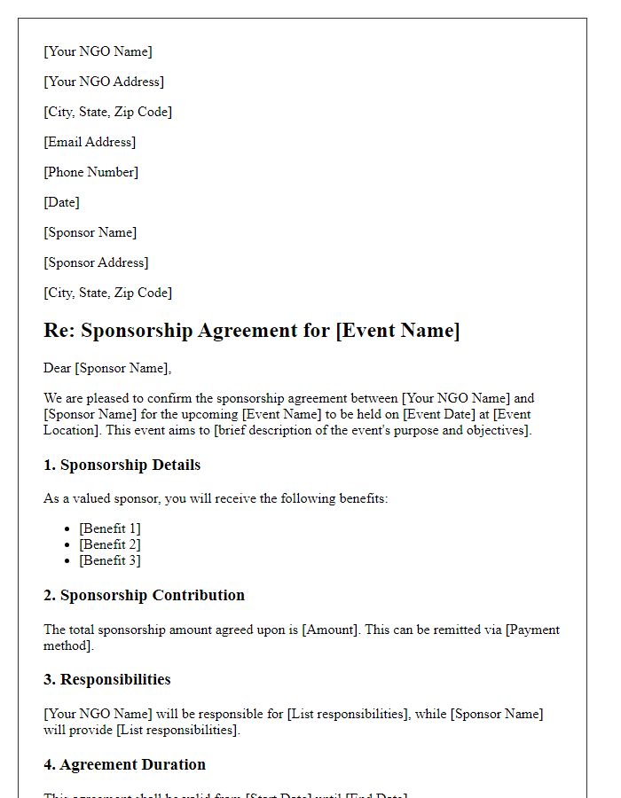 Letter template of NGO event sponsorship agreement.