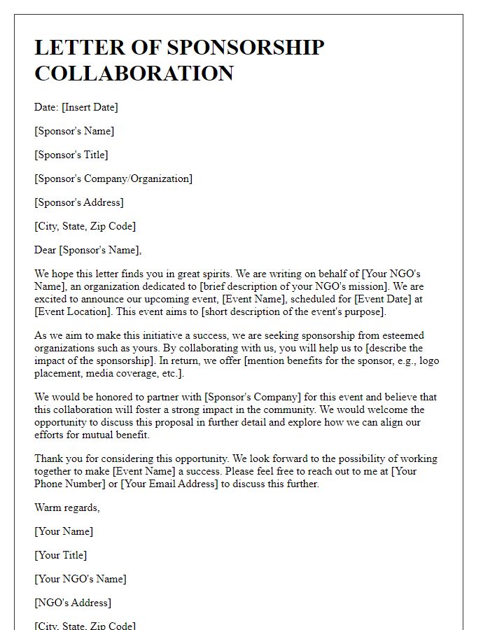 Letter template of NGO event sponsorship collaboration letter.