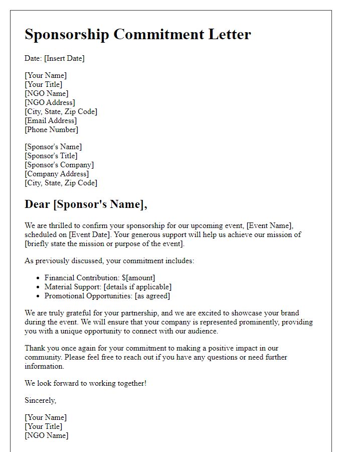 Letter template of NGO event sponsorship commitment.