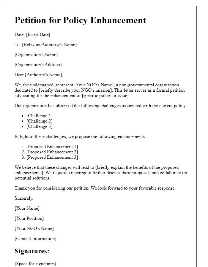 Letter template of NGO policy enhancement petition