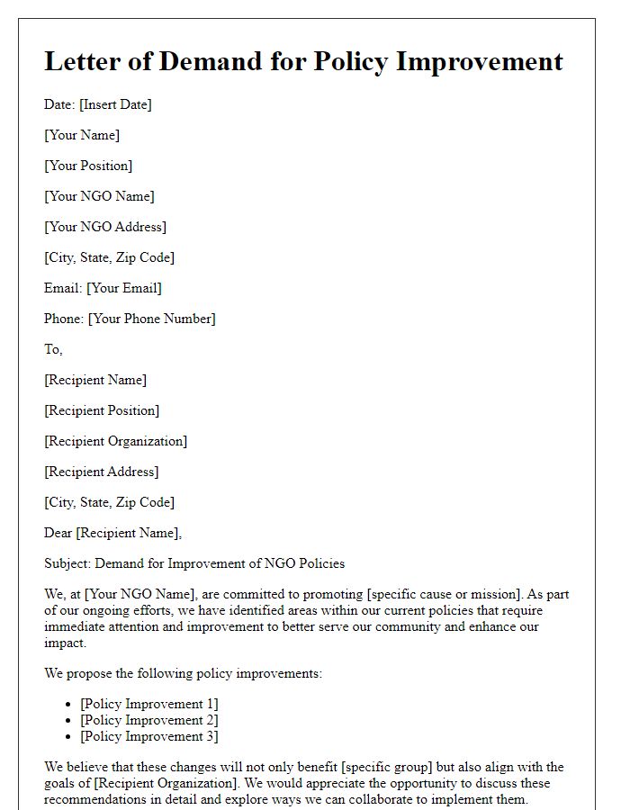 Letter template of NGO policy improvement demand