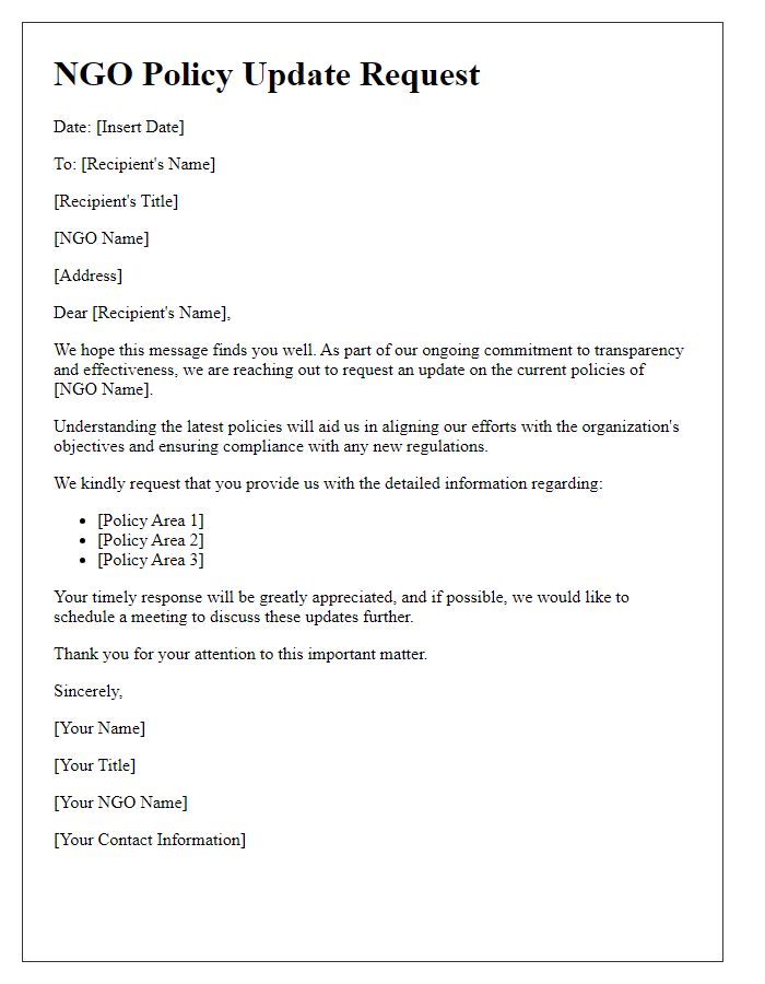 Letter template of NGO policy update request