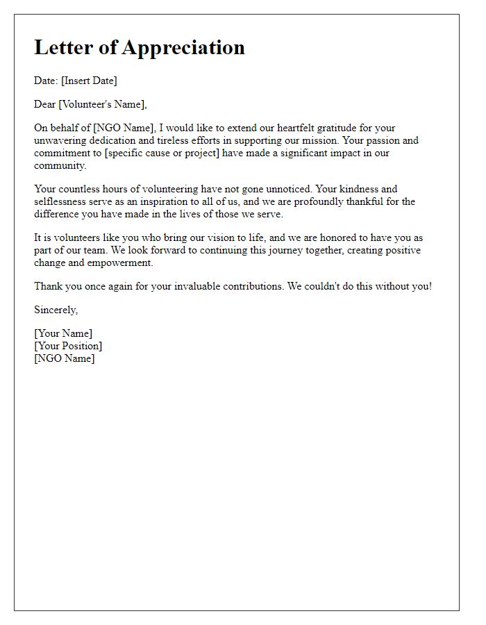 Letter template of heartfelt appreciation for NGO volunteers