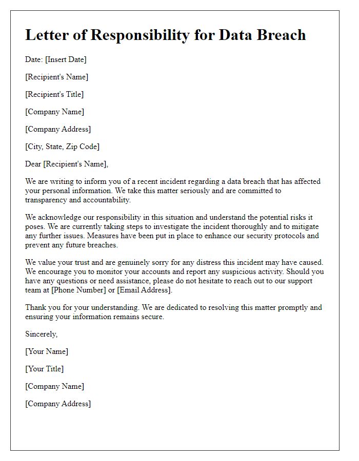 Letter template of responsibility for data breach mishap.