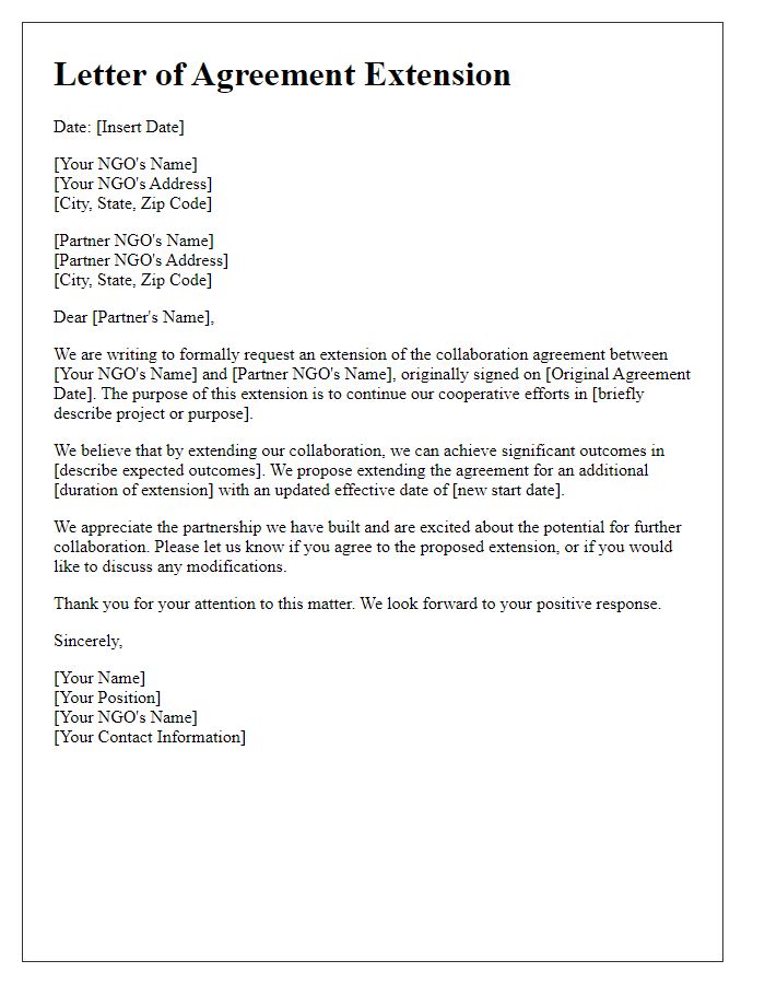 Letter template of NGO collaboration agreement extension.