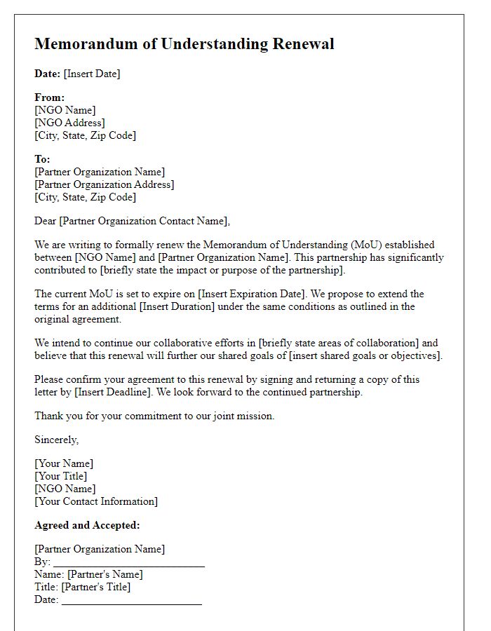 Letter template of NGO memorandum of understanding renewal.