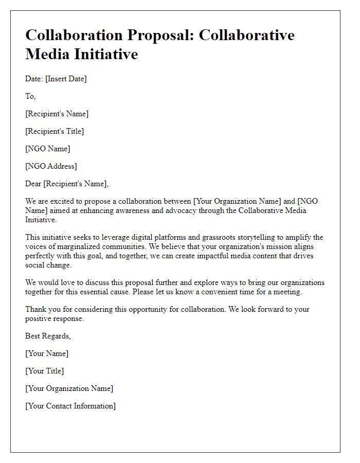 Letter template of collaborative media initiative for NGO