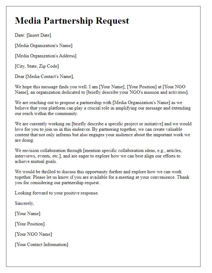 Letter template of media partnership request for NGO