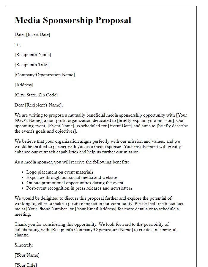 Letter template of media sponsorship proposal for NGO