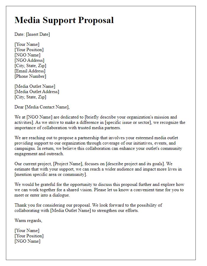 Letter template of media support proposal for NGO