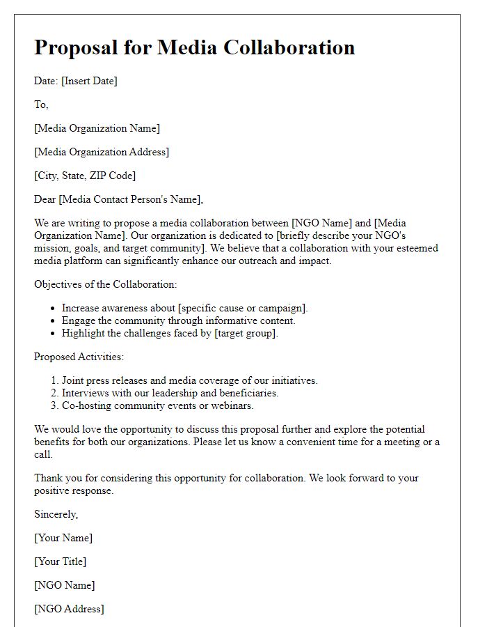 Letter template of NGO media collaboration proposal