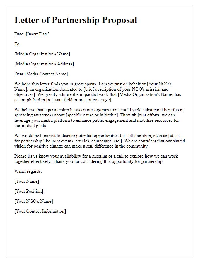 Letter template of NGO outreach media partnership