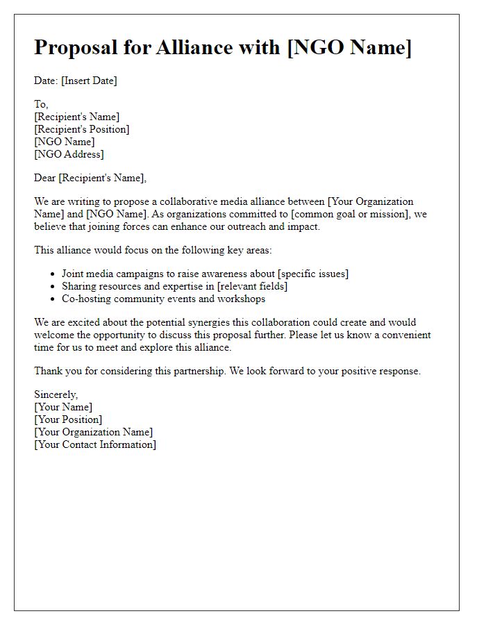 Letter template of proposal for NGO media alliance