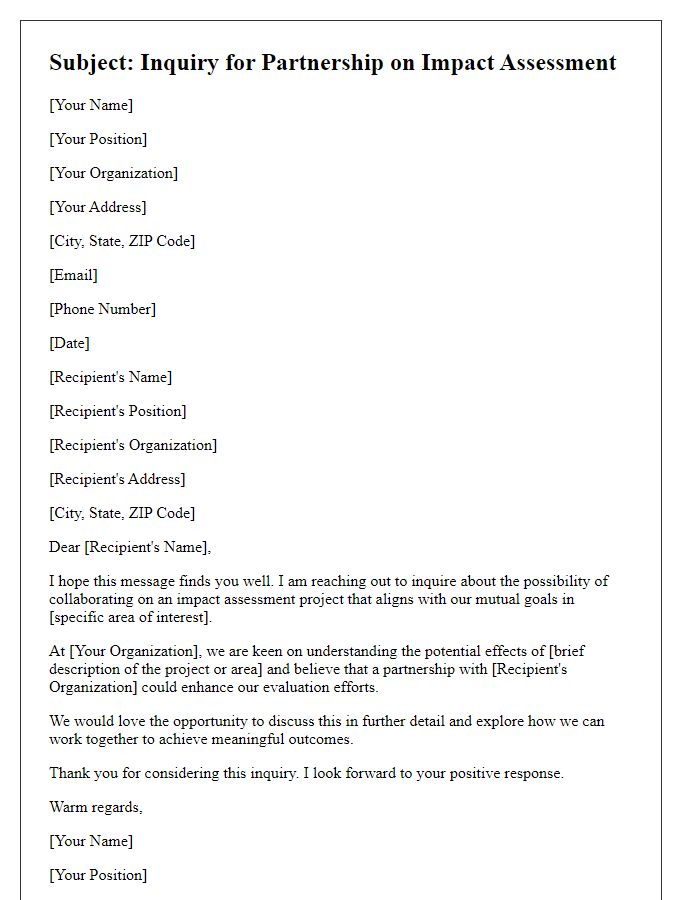 Letter template of impact assessment partnership inquiry