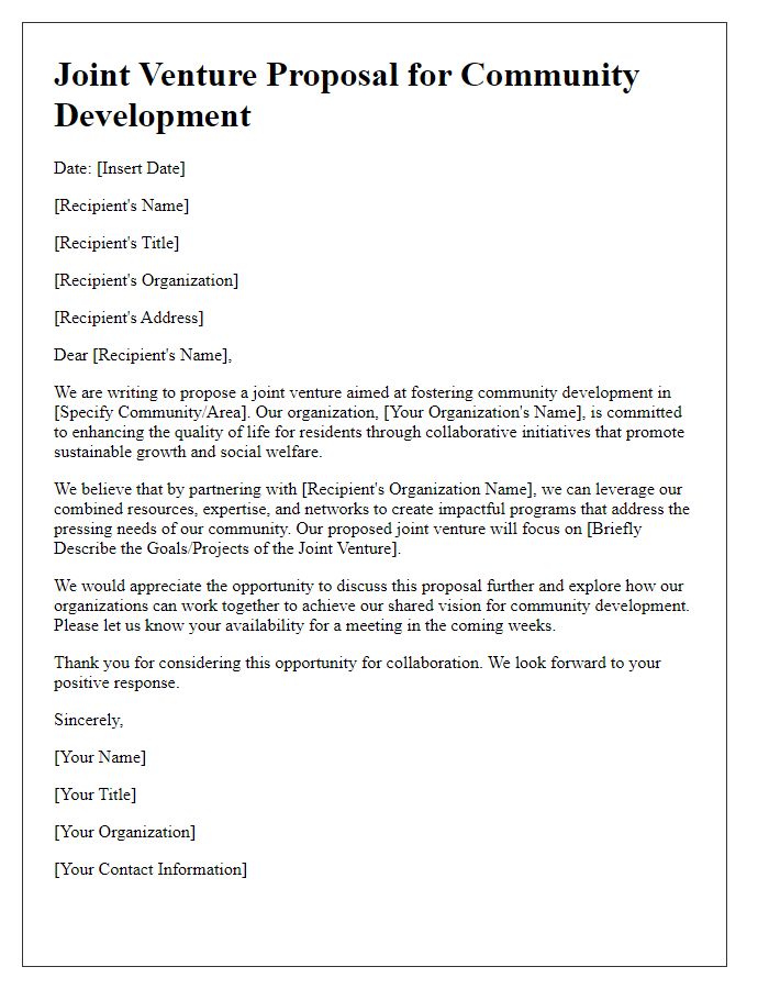 Letter template of joint venture request for community development