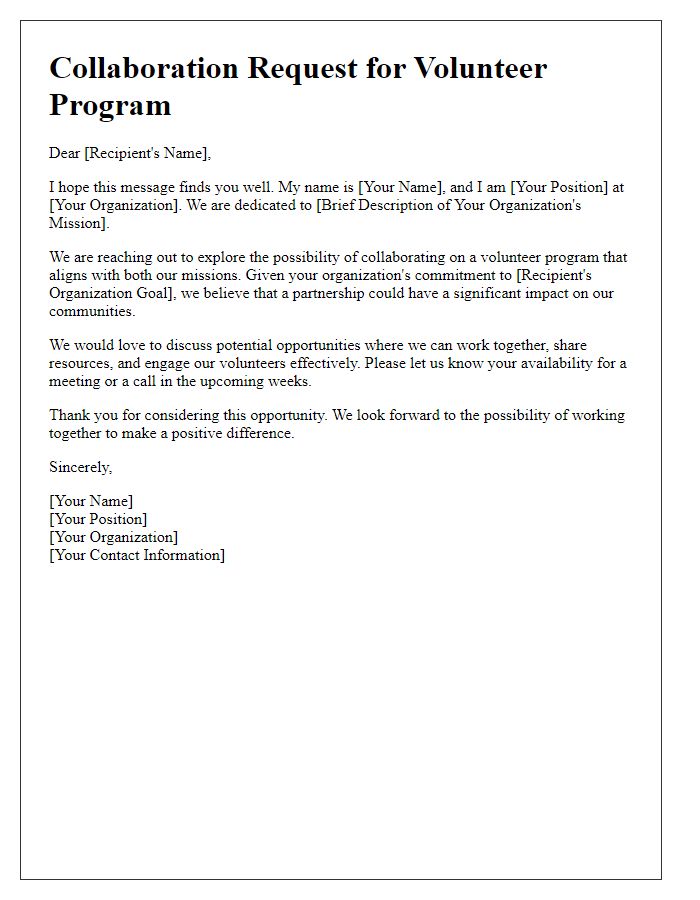 Letter template of volunteer program collaboration request