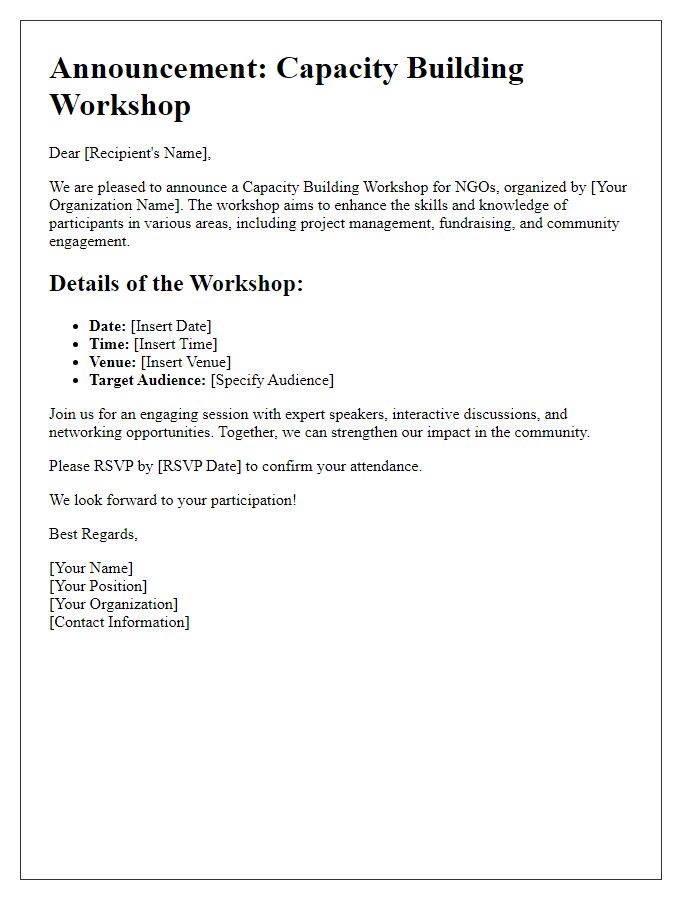 Letter template of announcement for NGO capacity building workshop