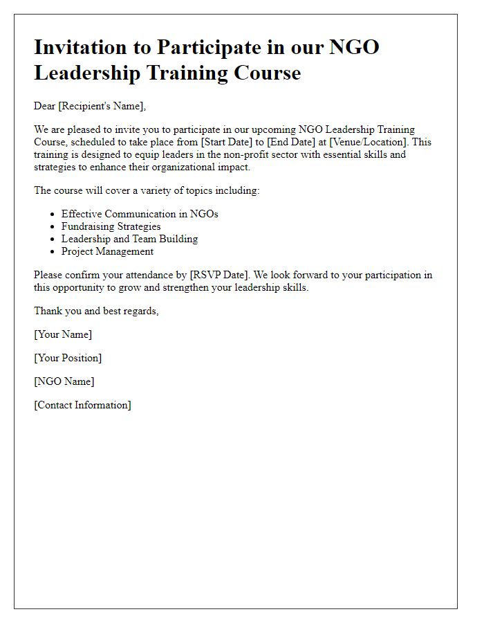 Letter template of invitation to NGO leadership training course