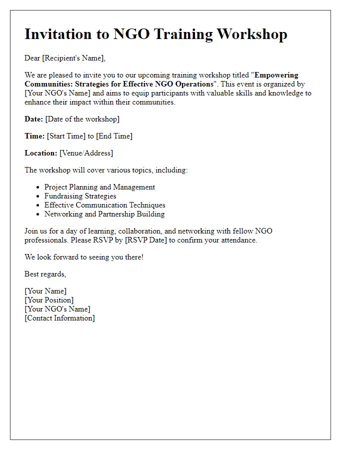 Letter template of invitation for NGO training workshop