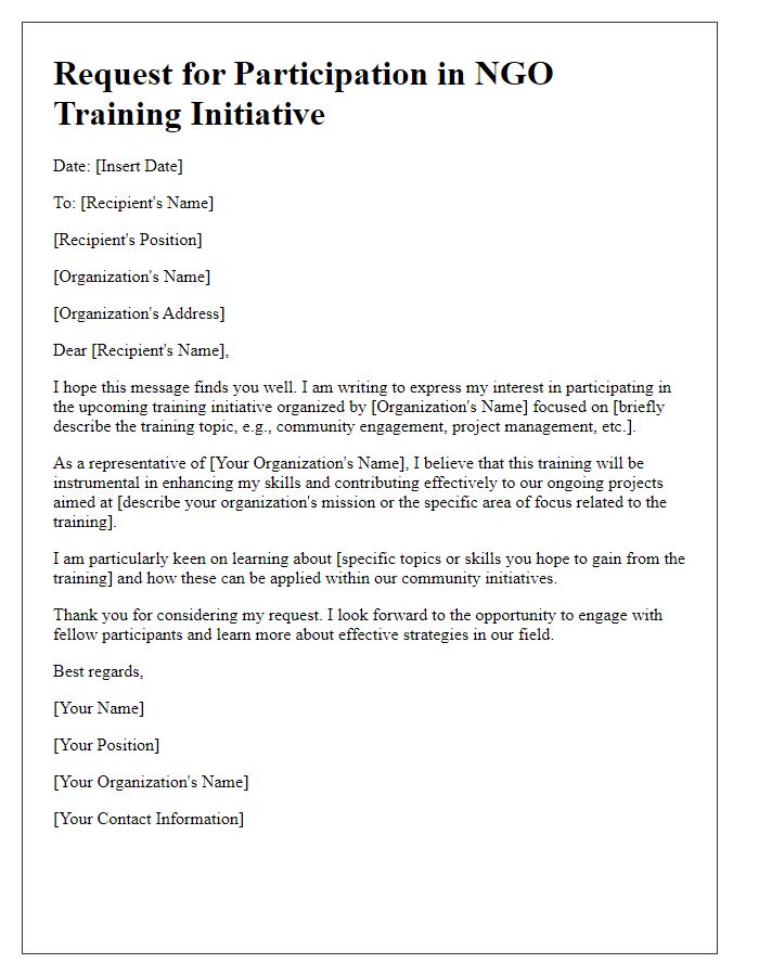 Letter template of participation request for NGO training initiative