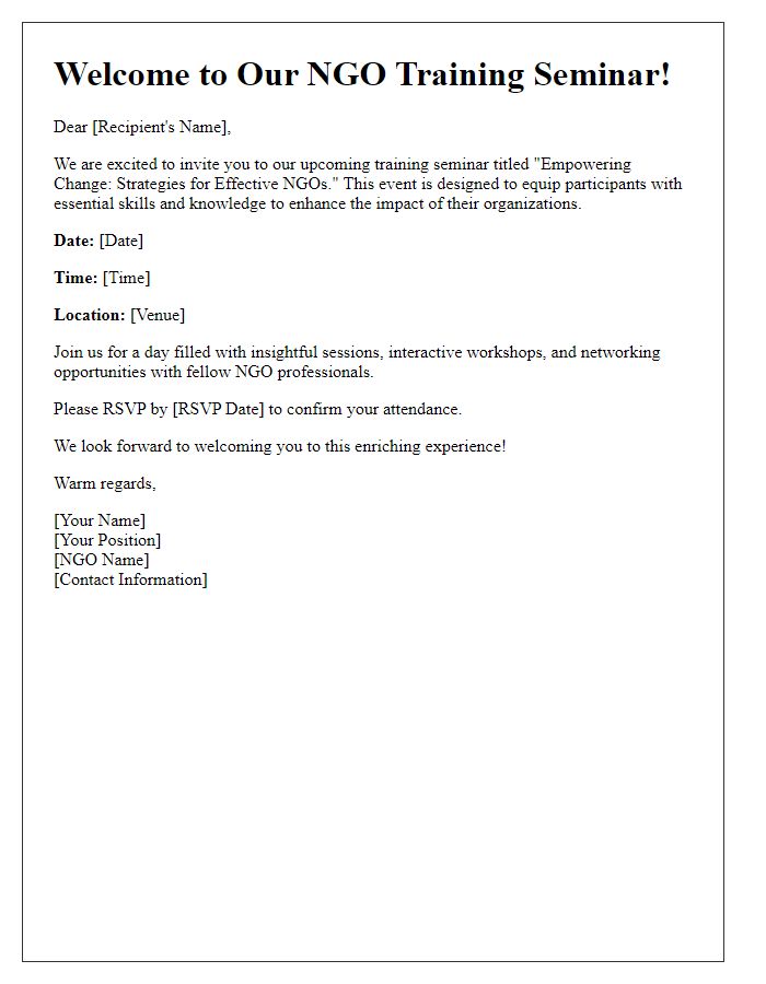 Letter template of welcome invitation for NGO training seminar