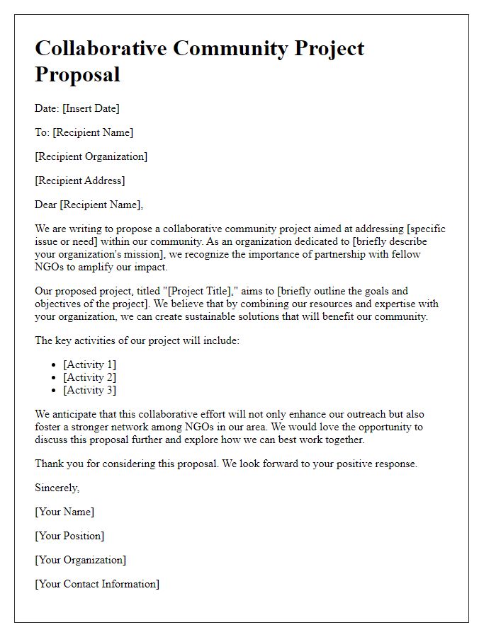 Letter template of collaborative community project proposal for NGOs