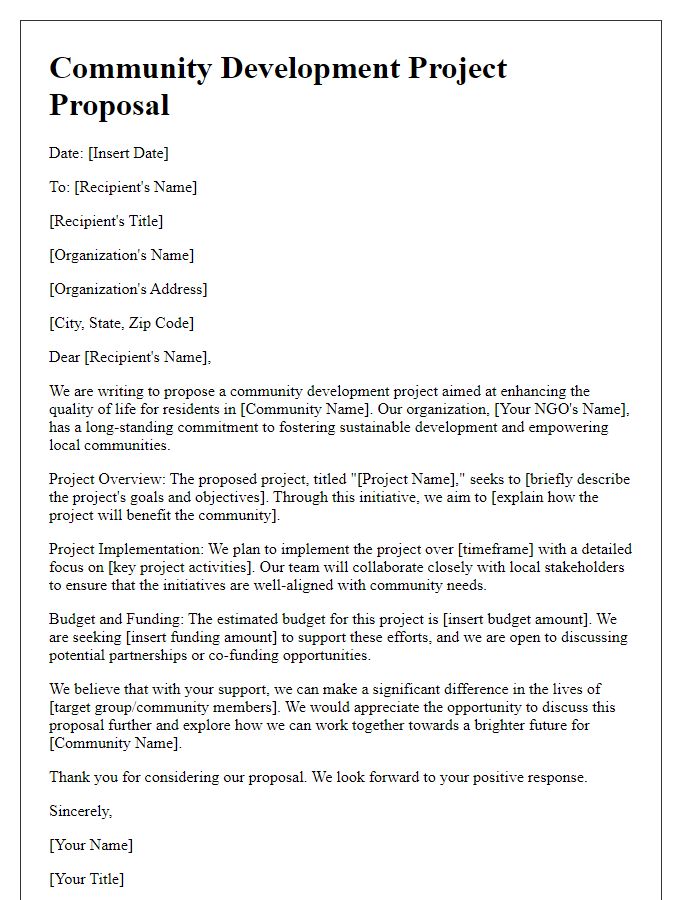 Letter template of community development project proposal for NGO outreach