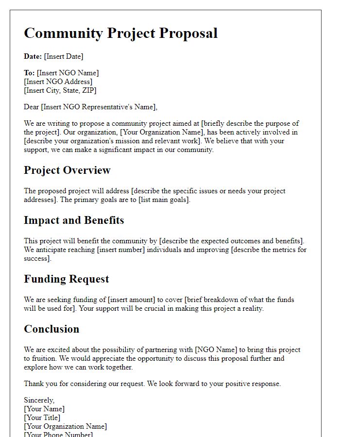 Letter template of community project proposal for NGO funding support