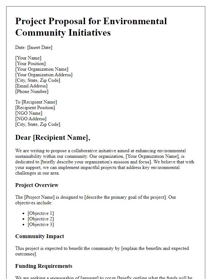 Letter template of environmental community project proposal for NGO sponsorship