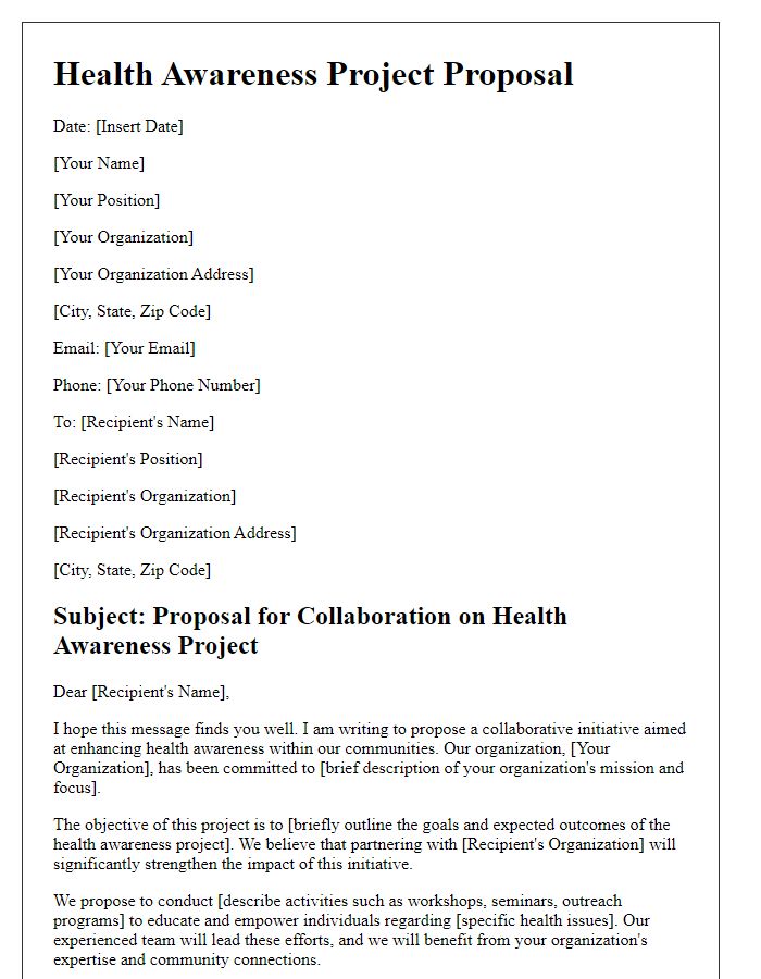 Letter template of health awareness project proposal for NGO collaboration