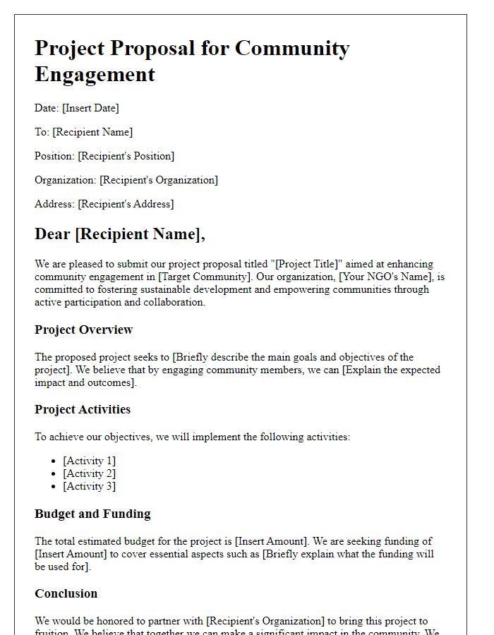 Letter template of NGO project proposal for community engagement