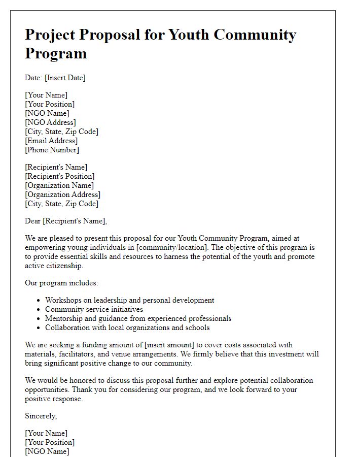 Letter template of NGO project proposal for youth community program