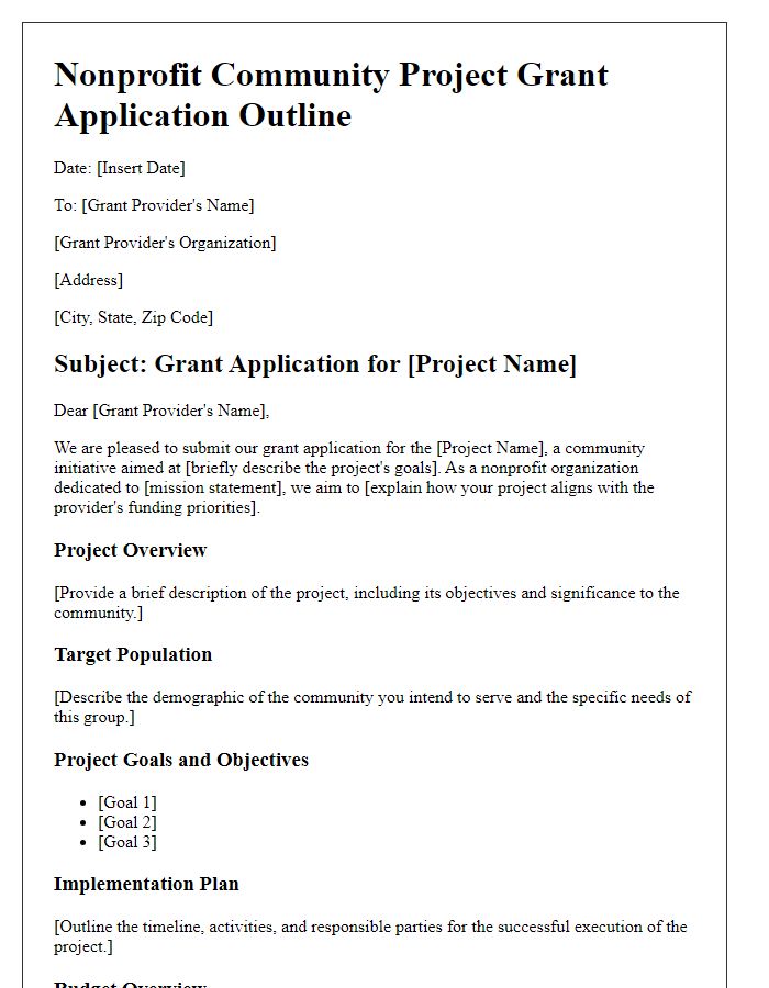 Letter template of nonprofit community project outline for grant application