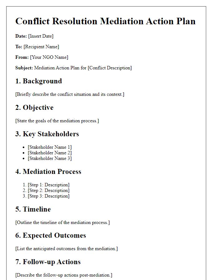 Letter template of NGO conflict resolution mediation action plan