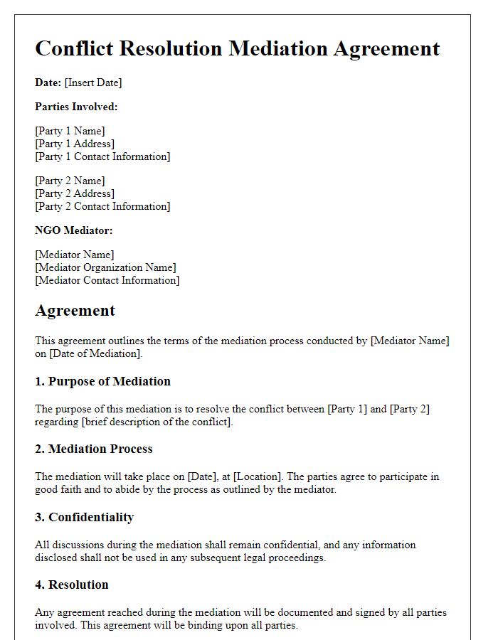 Letter template of NGO conflict resolution mediation agreement