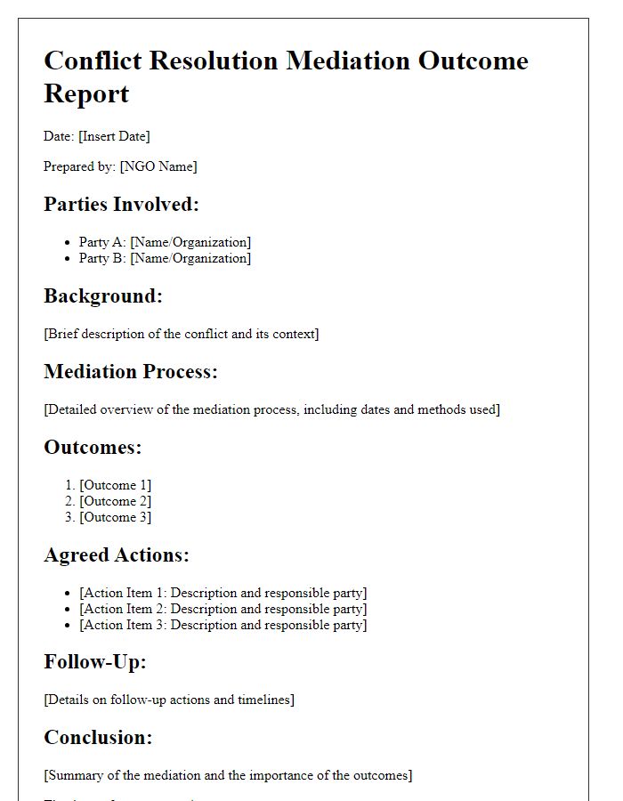 Letter template of NGO conflict resolution mediation outcome report