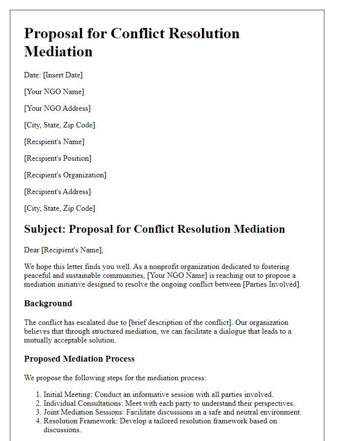 Letter template of NGO conflict resolution mediation proposal