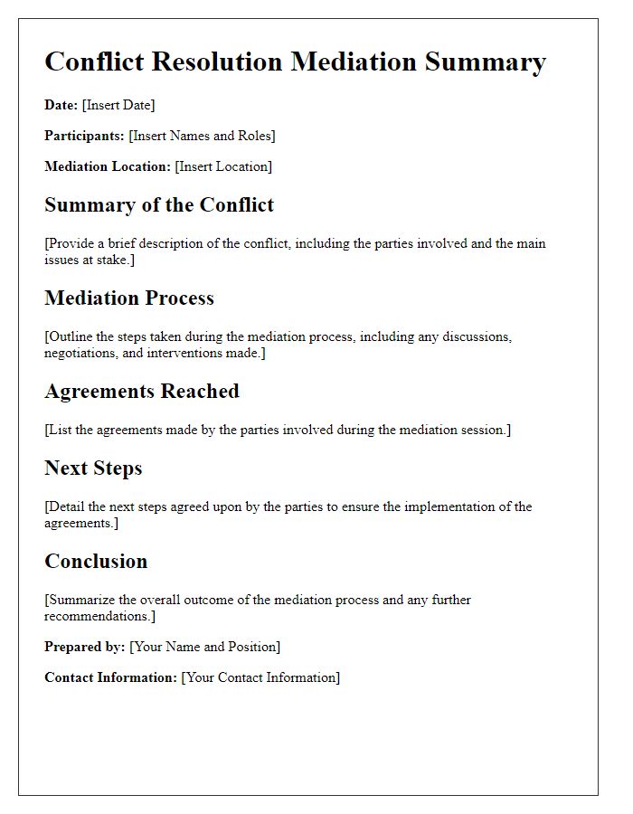 Letter template of NGO conflict resolution mediation summary