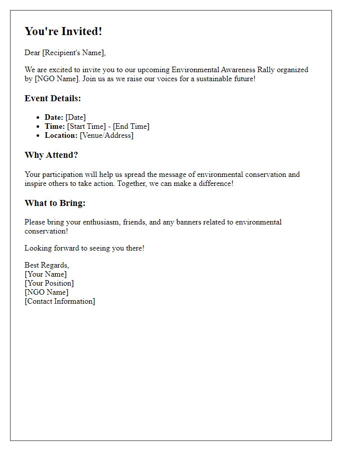 Letter template of NGO environmental awareness rally invitation