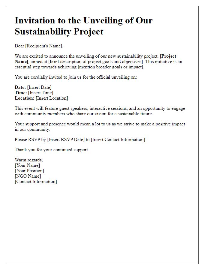 Letter template of NGO sustainability project unveiling