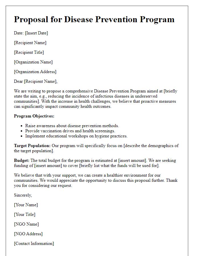 Letter template of NGO disease prevention program proposal