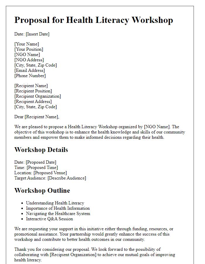 Letter template of NGO health literacy workshop proposal