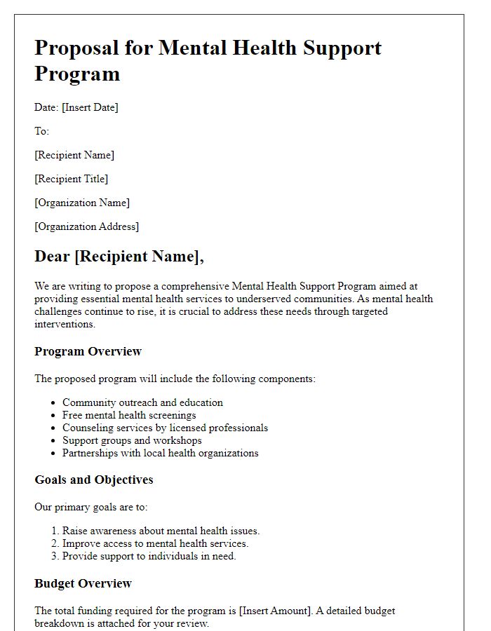 Letter template of NGO mental health support program proposal