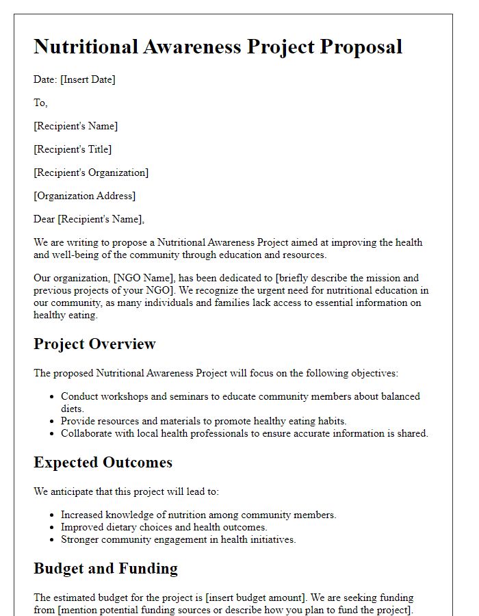 Letter template of NGO nutritional awareness project proposal